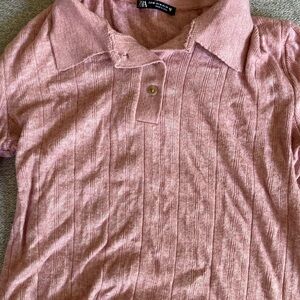 Zara Pink Collared Long Sleeve Tee - Casual Smart Ballet